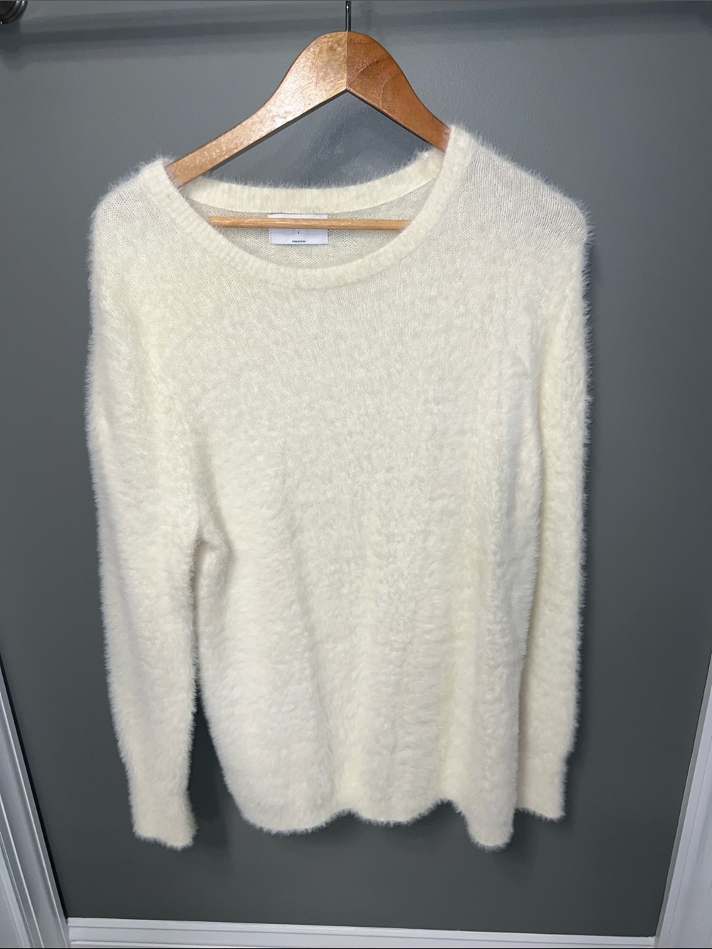 Women’s Cream Fuzzy Crewneck Sweater